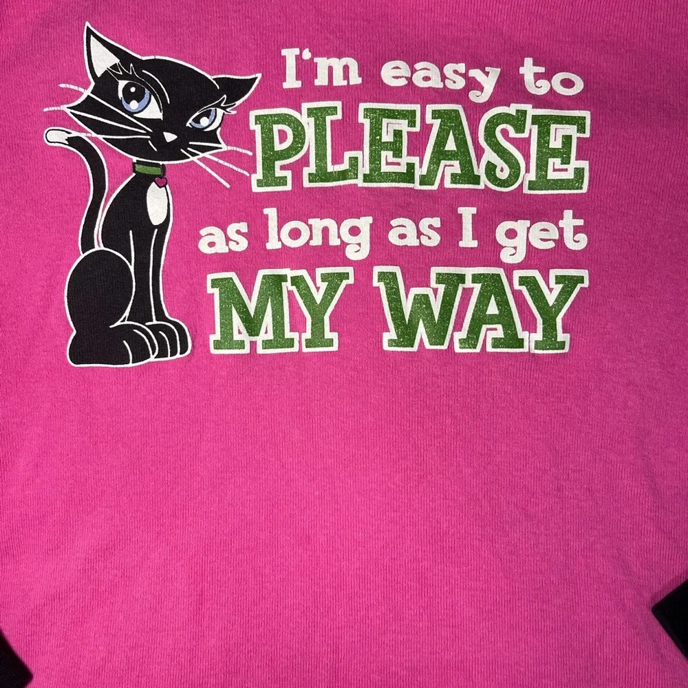 Vintage Y2K Self Esteem Girls Cat Graphic Pink Black‎ Hoodie Size Large